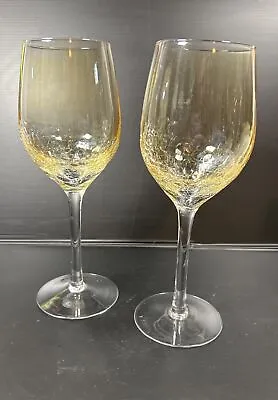 Buy Pier 1 Amber Crackle Wine Glass 9”  Long Stem • 11.57£