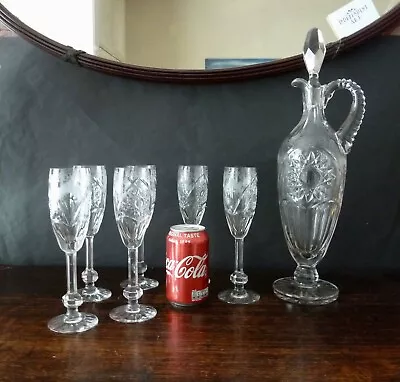 Buy Antique Crystal Champagne Drinks Set Ewer And 6 Glasses • 150£