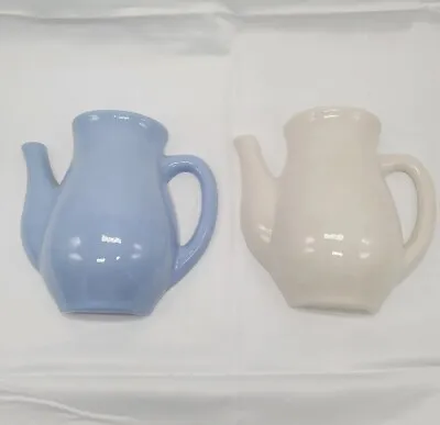 Buy Pitcher Wall Hanging Pocket Set Of 2 Ceramic Pottery Planter Ivory & Blue 5.75” • 24.77£