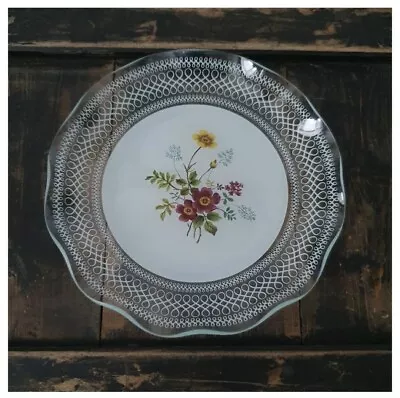 Buy Vintage Chance Glass Wild Rose Decorative Plate. White Lace Fluted Rim • 9.29£