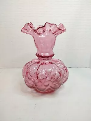 Buy Vintage Fenton Cranberry Pink Art Glass Ruffled Optic Melon Large 8  Vase • 33.69£