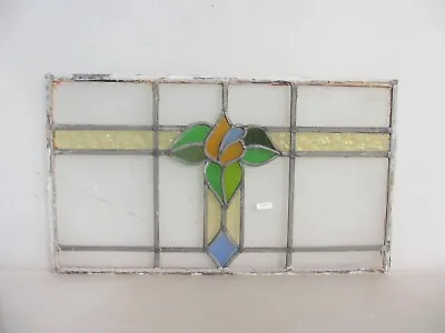 Buy Antique Stained Glass Window Panel Vintage Old Wooden Art Nouveau Flower 13x22  • 40£