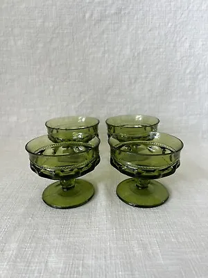Buy VTG Avocado Green Indiana Glass Kings Crown Thumbprint Dessert Goblet Set Of 4 • 28.29£
