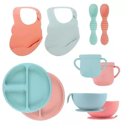 Buy Silicone Feeding Set Teething Toddler Baby Child Food Spoons Bibs Bowl Cup Plate • 7.49£