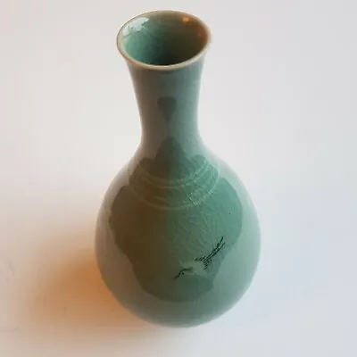 Buy Korean Celadon Pottery Crane Stork Vase Sanggam Green Crackle Glaze 19cm VTG • 52.50£