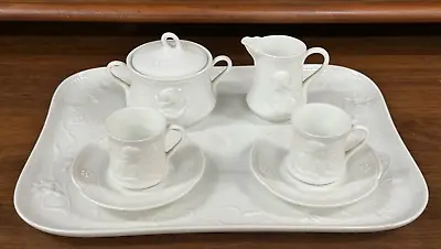 Buy Antique GINORI White Embossed Porcelain Miniature Demitasse Partial Tea Cup Set • 381.23£