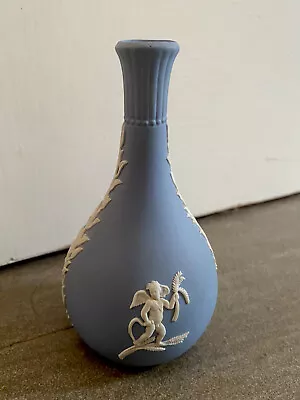 Buy Vintage 1970s Wedgwood Blue Jasperware Bud Vase Cherubs Art Relief 5.5 Inches • 14£