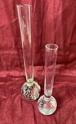 Buy Vtg Kosta Boda Sweden Two Bud Vases, Clear Glass Controlled Bubbles 8 In & 6 In • 42.68£