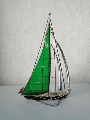 Buy Stained Glass Chrome Metal Sailing Boat Nautical Vintage Ornament • 15£