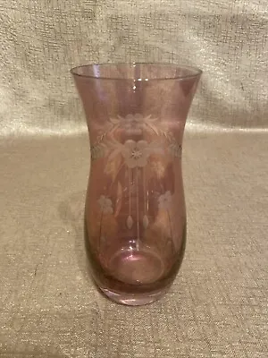 Buy Vintage Cranberry Glass Vase - Floral Etched - 16cm High - 7cm Across Rim • 15.99£