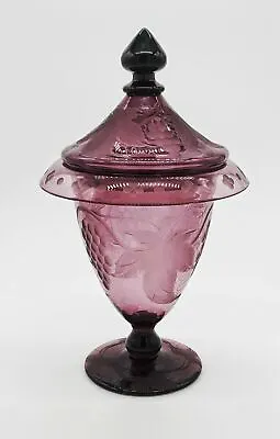 Buy Antique Pairpoint Amethyst Engraved Grapevine Glass Covered Urn Rockwell Gallery • 361.93£