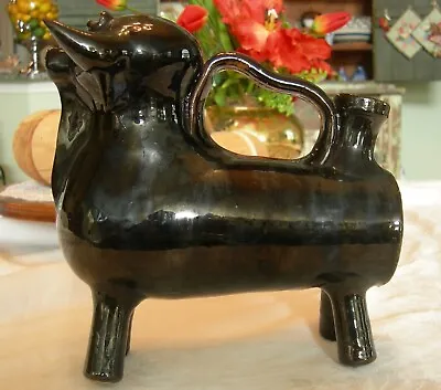 Buy Antique Stoneware Pottery PIG LIQUOR DECANTER Black Glaze RARE • 185£