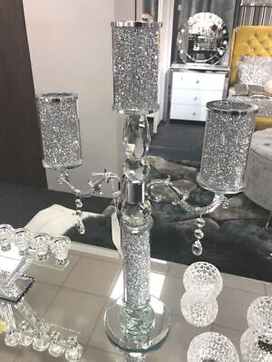 Buy Crushed Diamond Crystal Filled 3 Candle Holder Crystal New Romany Candelabra • 34.99£