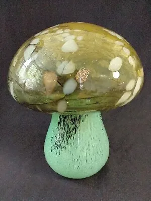 Buy Large Blown Glass Hollow Mushroom Toadstool Green Gold Copper Glittery 7.5  Tall • 59.11£