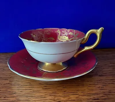 Buy Coalport Bone China Teacup And Saucer Red And Gold Oriental Design • 30£