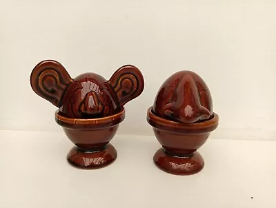 Buy Denmead Pottery 2 X Novelty Egg Cup And Cover Koala Mr Nosey Brown Glaze • 3£