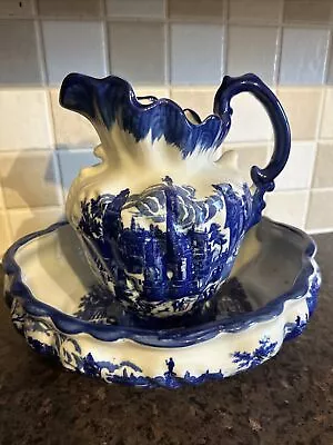 Buy Victoria Ware Ironstone Flo Blue Pitcher And Wash Bowl Set Antique • 50£