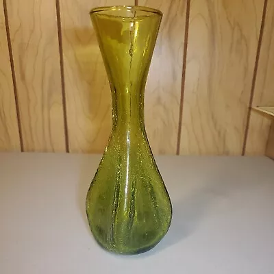 Buy Vintage Green Crackle Viking Glass Vase Pinched Bulb Bottom • 12.28£