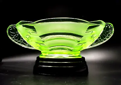 Buy Rare Sowerby Glass 2572 Art Deco 1930s Uranium Green Handled Salad Bowl & Plinth • 44.99£