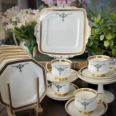Buy PARAGON Tea Set & Plates (part) #72163  Art Deco Enamelled ‘jewels’ Hand Painted • 75.99£
