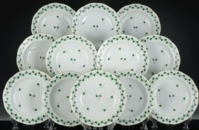Buy Set Of 12 Herend Hungary Persil Pattern Hand Painted Porcelain Soup Bowls Plates • 40.83£