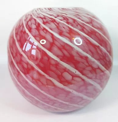 Buy Large Red & White Swirl Murano Art Glass Iridescent Round Globe Vase • 29.99£