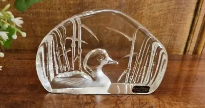 Buy EXC. Kosta Crystal SIGNED MATS JONASSON DUCK Lead Crystal PAPERWEIGHT/SCULPTURE • 16.95£