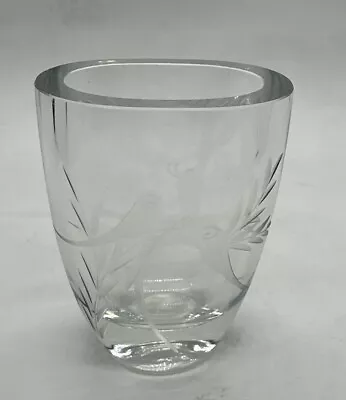 Buy Vintage Swedish Bud Vase Etched Bird Flowers Heavy Glass 3.75 Inches In Height • 12.09£