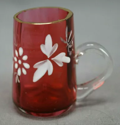 Buy Bohemian Hand Enameled White Floral Optic Molded Cranberry Cordial Glass • 23.98£