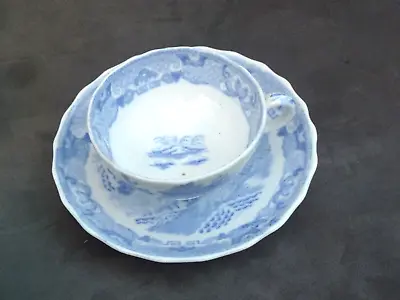 Buy Victorian Willow Pattern Cup Saucer Pale Blue & White 1890s Fine China No Brand • 3£