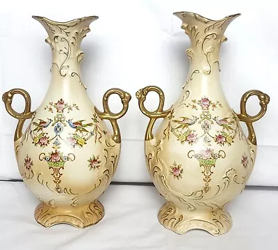 Buy Pair Of Antique Circa 1902 Stoke On Trent Crown Devon Fieldings Blush Ware Vases • 165.42£