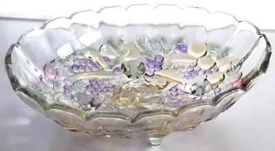 Buy Indiana Glass Clear - Multi Color Flashing Garland Oval 4 Toed Center Fruit Bowl • 26.45£