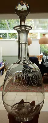 Buy Art Nouveau Glass Wine Decanter Original Stopper Numbered & Body Cut FLOWER SWAG • 89.99£