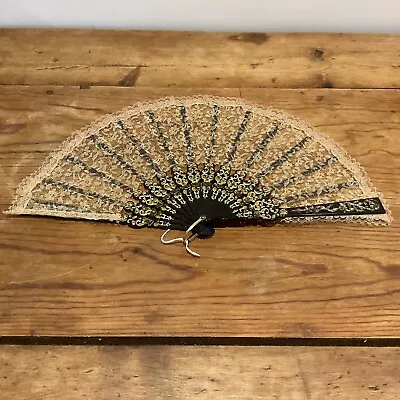 Buy Vintage Spanish Cream/Gold Lace Fan Hand Held With Toledo Style Markings • 9.90£