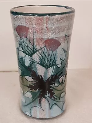 Buy Tain Pottery Scotland Glenaldie Pattern 6  Vase Hand Painted Thistles On Tartan • 20£