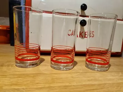 Buy Set 3 Vintage Retro Tall Drinking Glasses 70s 80s Red Striped Bar Kitchenalia  • 12.50£