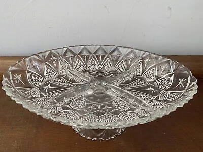 Buy Vintage Retro Diamond Cut Crystal Oval Pedestal Bowl With Section Dividers VGC • 24£