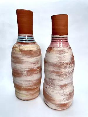 Buy 2 X BARRY GIBB South African Artist Studio Art Pottery Striped Bottle VASES VGC • 34.99£