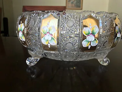 Buy Vintage Bohemian Czech Lead Cut Crystal Bowl // Colorful Flowers • 435.72£