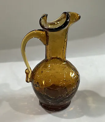 Buy Antique Crackle Glass Pitcher Vase Dark Amber With Amber Handle • 11.42£