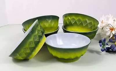 Buy Green Vtg Anchor Hocking Fire King Glass KIMBERLY Diamond Small Cereal Bowls (6) • 43.23£