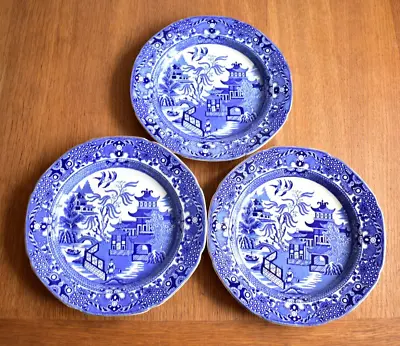 Buy Burleigh Ware Willow Blue & White Lunch / Breakfast Plates X 3 • 16£