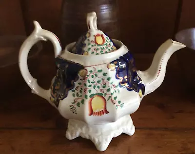 Buy Antique Gaudy Welsh Large Teapot Lustre Tulip Pattern Mid 19th C Bone China • 40£