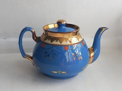 Buy Sadler England Floral Tea Pot Gold Trim W/Lid  Blue Flowers  Vintage  • 15£