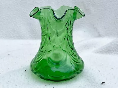 Buy Vintage Antique Victorian Art Glass Ruffle Rim Ripple Vase Green • 9.99£