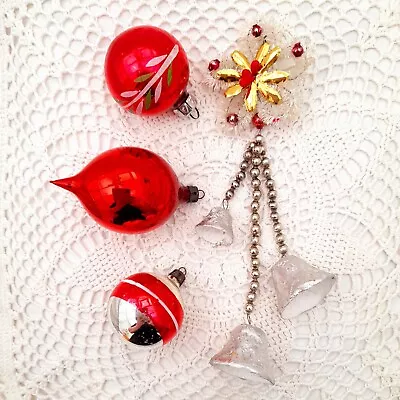 Buy Vintage Christmas Mercury Glass Baubles Beads Bells Ornaments Decorations • 17.99£