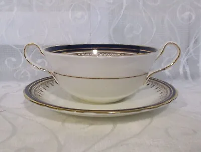 Buy Aynsley Leighton Cobalt Blue & Gilt Fluted Soup Coupe / Bowl & Saucer • 14.99£