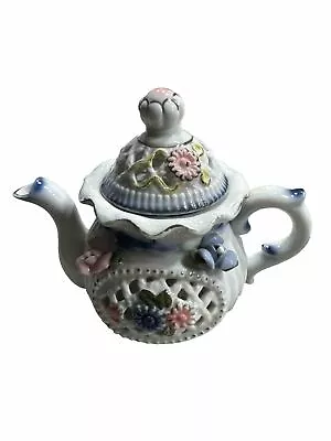 Buy Mini Teapot Floral Vintage Cute Small Porcelain Blue Accents Grandmacore Cottage • 17.87£