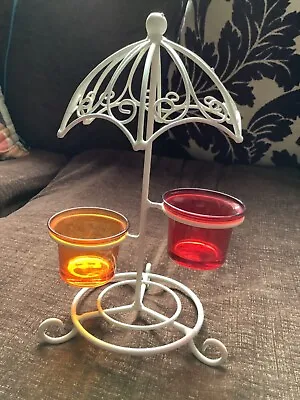 Buy Metal  Tealight / Votive Candle Stand With 2 Glass Holders - Approx. 25cm Tall • 5£