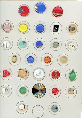 Buy 9x  12 Card Of 29 Art Deco Glass Button In A Variety Of Colors And Shapes. • 19.69£
